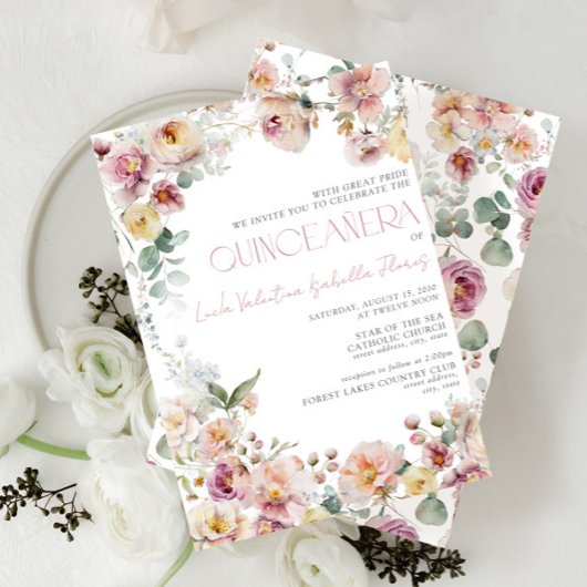 ヴィンテージエレガント赤面ピンクフローラキンセアニラ 招待状