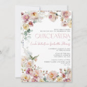 ヴィンテージエレガント赤面ピンクフローラキンセアニラ 招待状 (正面)