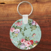 ヴィンテージエレガント赤面ピンク赤バラの花 キーホルダー (正面)