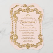 ヴィンテージエレガント赤面ピンク金ゴールドティアラキンセアニェラ 招待状 (正面/裏面)