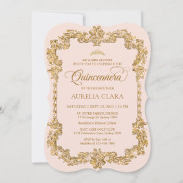 ヴィンテージエレガント赤面ピンク金ゴールドティアラキンセアニェラ 招待状