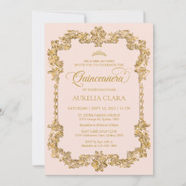 ヴィンテージエレガント赤面ピンク金ゴールドティアラキンセアニェラ 招待状