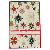 ヴィンテージエレガント金ゴールドと赤い雪片パターン ミディアムペーパーバッグ (正面)