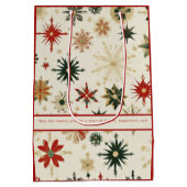 ヴィンテージエレガント金ゴールドと赤い雪片パターン ミディアムペーパーバッグ (裏面)