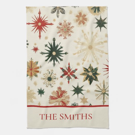 ヴィンテージエレガント金ゴールドの雪の模様クリスマス キッチンタオル (縦)