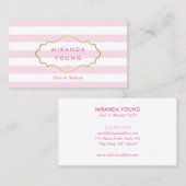 ヴィンテージエレガント金ゴールドエンブレムピンクストライプ美しい 名刺 (正面/裏面)