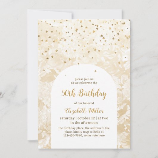 ヴィンテージエレガント金ゴールドグリッター50誕生日 招待状 (正面)
