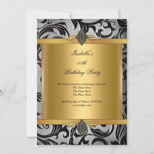 ヴィンテージエレガント金ゴールドシルバーカップボードブロケードパーティー 招待状 (裏面)
