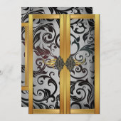 ヴィンテージエレガント金ゴールドシルバーカップボードブロケードパーティー 招待状 (正面/裏面)