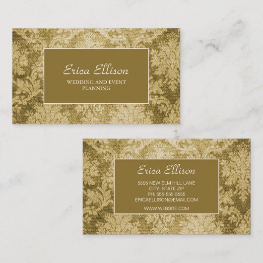 ヴィンテージエレガント金ゴールドダマスクウェディングプランナー 名刺 (正面/裏面)