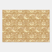ヴィンテージエレガント金ゴールドダマスクパターン ラッピングペーパーシート (正面3)