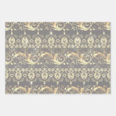 ヴィンテージエレガント金ゴールドダマスクパターン ラッピングペーパーシート (正面2)