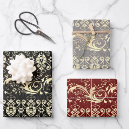 ヴィンテージエレガント金ゴールドダマスクパターン ラッピングペーパーシート