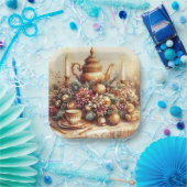 ヴィンテージエレガント金ゴールドティーポットクリスマス紙プレート ペーパープレート (パーティー)