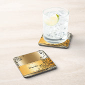 ヴィンテージエレガント金ゴールドバナーブラックパーソナライズされた コースター (右側)