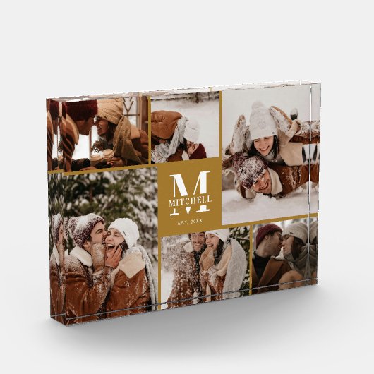 ヴィンテージエレガント金ゴールドファミリーフォトコラージュキープサケ フォトブロック (左)