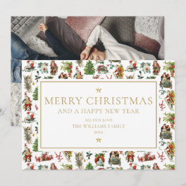 ヴィンテージエレガント金ゴールドフォトクリスマス シーズンカード