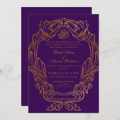 ヴィンテージエレガント金ゴールドフレーム2結婚イスラム 招待状 (正面/裏面)