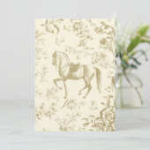 ヴィンテージエレガント金ゴールドベージュクリームフローラホース 招待状 (スタンド正面)