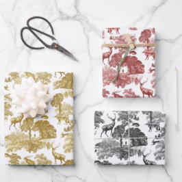 ヴィンテージエレガント金ゴールドレッドトイレディアーキツネウッドランド ラッピングペーパーシート