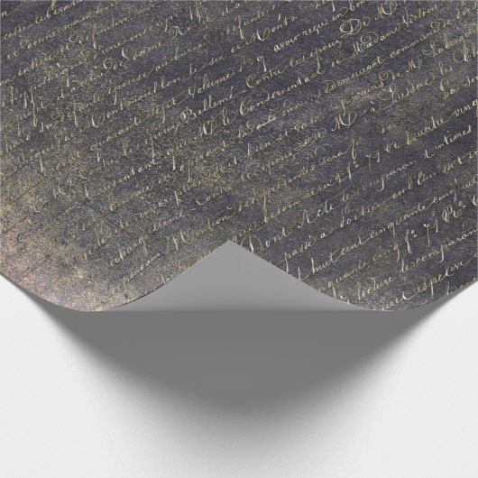 ヴィンテージエレガント金ゴールド手書き文字オン黒T ラッピングペーパー (角)