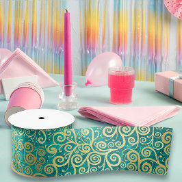 ヴィンテージエレガント金ゴールド旋回パターンボホターコイズ サテンリボン