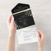 ヴィンテージエレガント金ゴールド白黒結婚ズ オールインワン招待状 (貼ってはがせる)