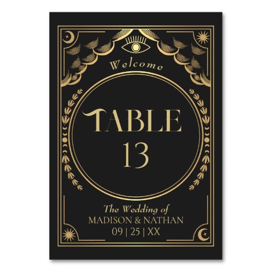 ヴィンテージエレガント金ゴールド神秘的結婚タロット テーブルナンバー (裏面)