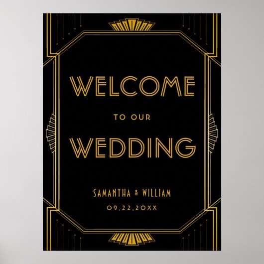 ヴィンテージエレガント金ゴールド結婚のウェルカムサイン ポスター (正面)