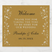 ヴィンテージエレガント金ゴールド結婚のウェルカムバスケット スパークリングワインラベル (シングルラベル)