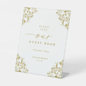 ヴィンテージエレガント金ゴールド結婚のゲストブックサイン 台座サイン (正面)