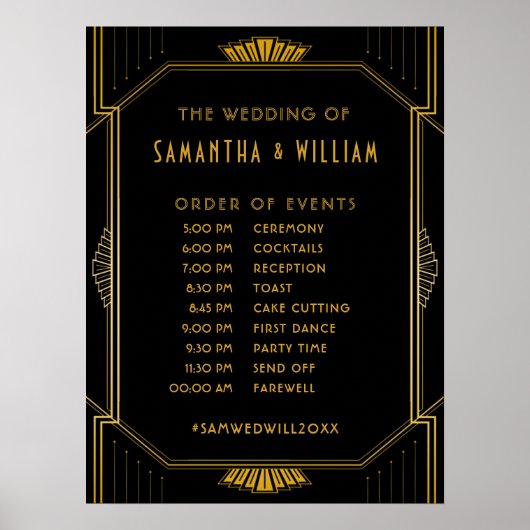 ヴィンテージエレガント金ゴールド結婚のタイムライン ポスター (正面)