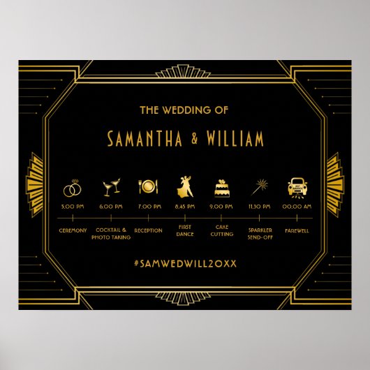 ヴィンテージエレガント金ゴールド結婚のタイムライン ポスター (正面)