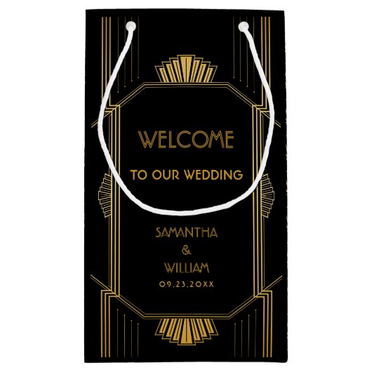 ヴィンテージエレガント金ゴールド結婚の歓迎 スモールペーパーバッグ (裏面)