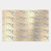 ヴィンテージエレガント金ゴールド銀ダマスク模様 ラッピングペーパーシート (正面3)
