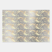 ヴィンテージエレガント金ゴールド銀ダマスク模様 ラッピングペーパーシート (正面2)