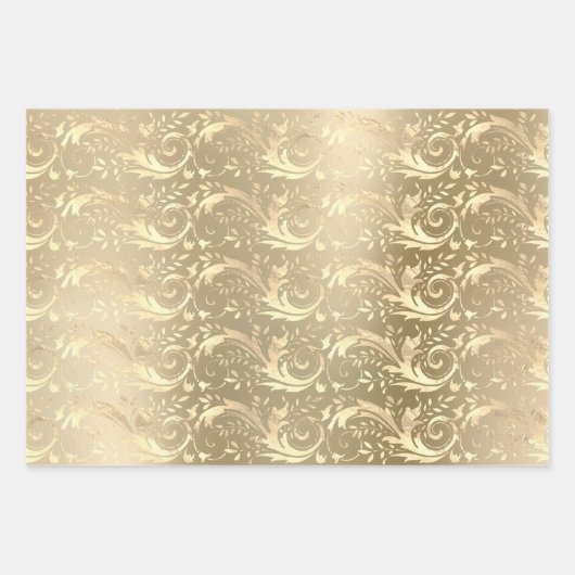 ヴィンテージエレガント金ゴールド銀ダマスク模様 ラッピングペーパーシート (正面)