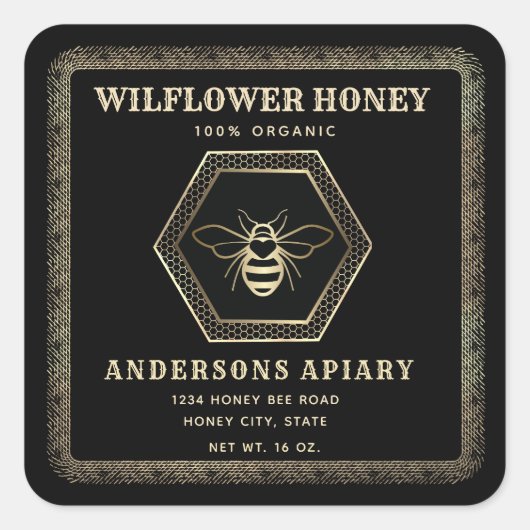 ヴィンテージエレガント金ゴールド黒蜂ハチミツ スクエアシール (正面)