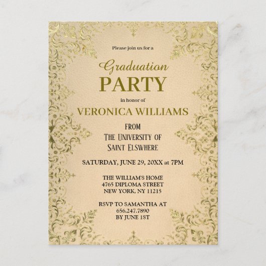 ヴィンテージエレガント金ゴールド2025卒業パーティー ポストカード (正面)