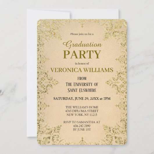 ヴィンテージエレガント金ゴールド2025卒業パーティー 招待状 (正面)