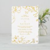 ヴィンテージエレガント金箔花結婚の花 箔招待状 (立ち正面)