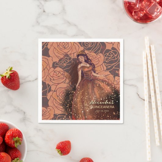 ヴィンテージエレガント銅バラキンセアニラナプキン スタンダードカクテルナプキン (インサイチュ)