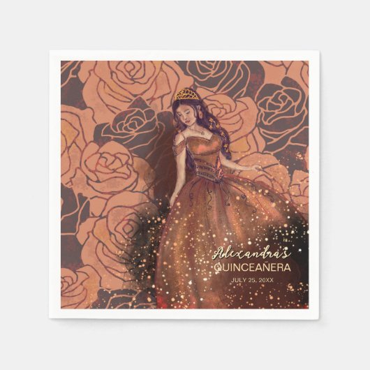 ヴィンテージエレガント銅バラキンセアニラナプキン スタンダードカクテルナプキン (正面)