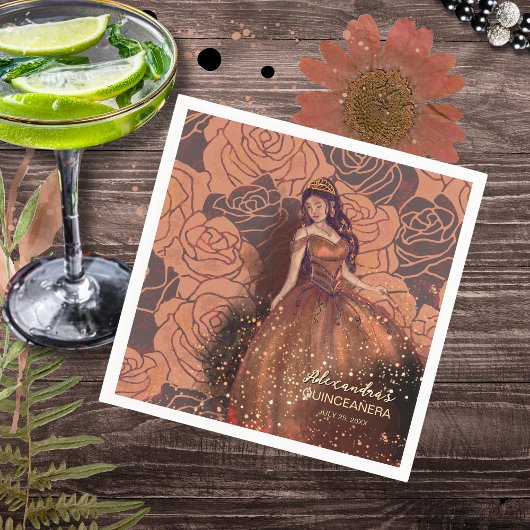 ヴィンテージエレガント銅バラキンセアニラナプキン スタンダードカクテルナプキン