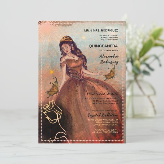 ヴィンテージエレガント銅バラキンセアニラ招待状 招待状 (スタンド正面)