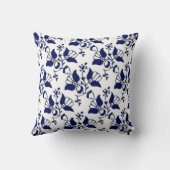 ヴィンテージエレガント青と白のフローラ枕 クッション (裏面)