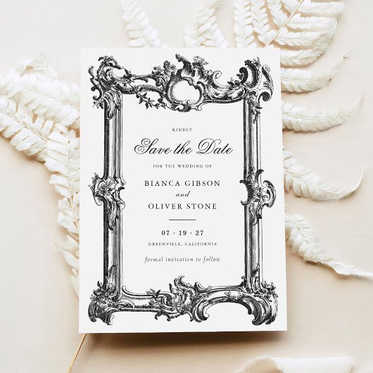 ヴィンテージエレガント飾結婚り枠の救日付 招待状