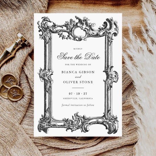 ヴィンテージエレガント飾結婚り枠の救日付 招待状