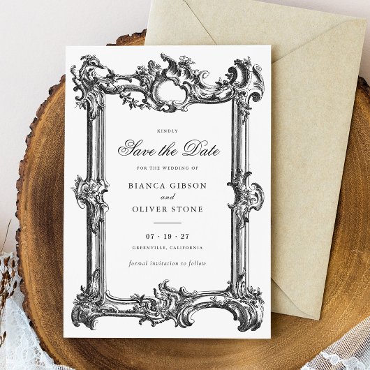 ヴィンテージエレガント飾結婚り枠の救日付 招待状
