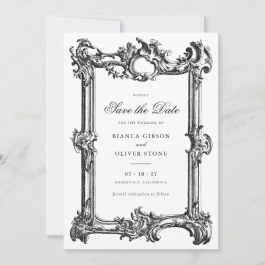 ヴィンテージエレガント飾結婚り枠の救日付 招待状 (正面)